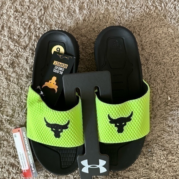Under Armour Other - Under Armour UA Project Rock Slides 2.0 Volt Green Black Michelin Wild Gripper